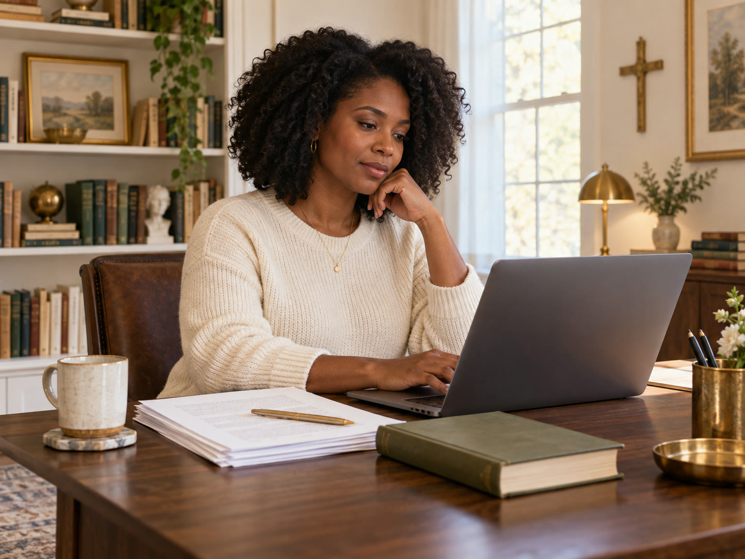 An author working on her manuscript